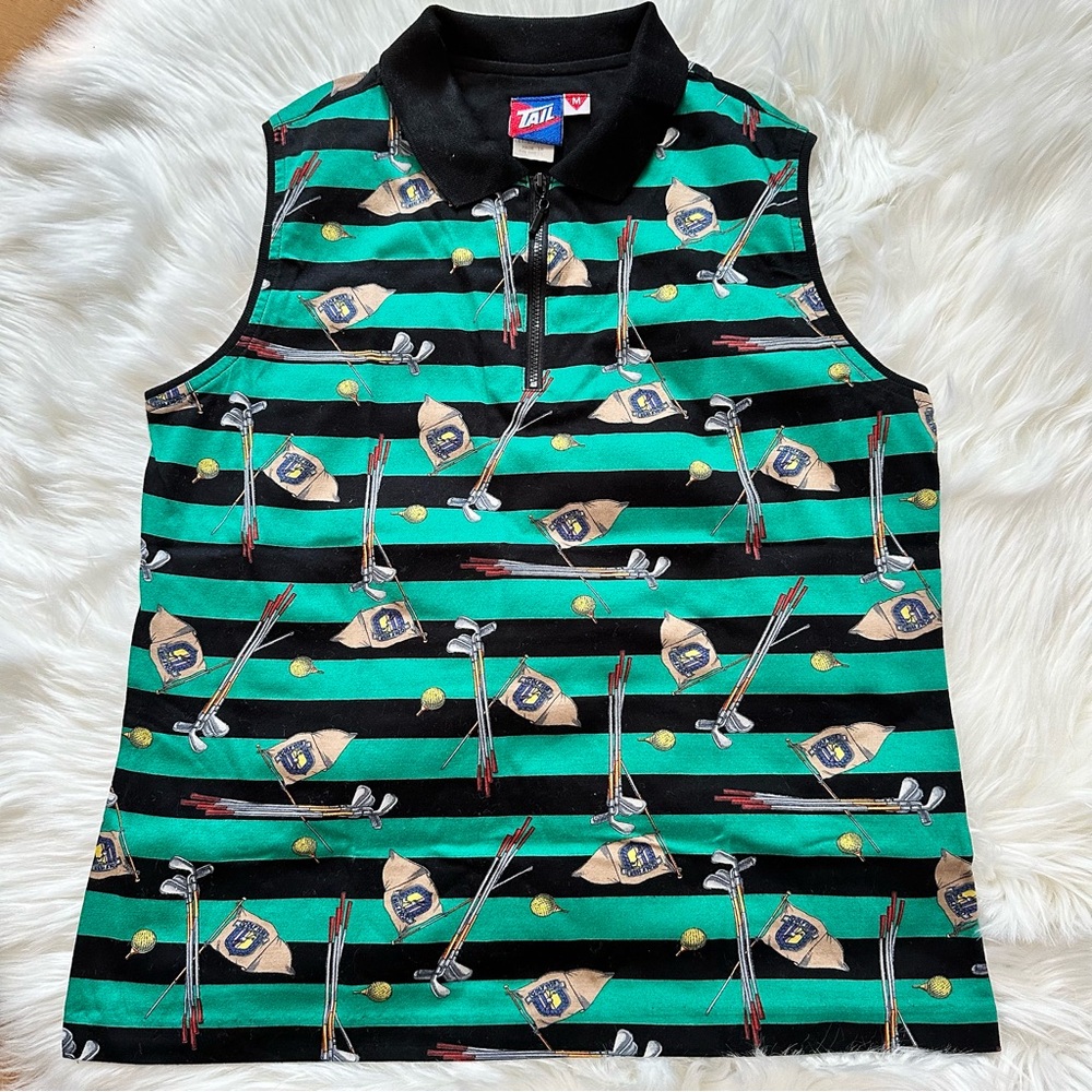 Vintage 80’s Tail Women’s Sleeveless Golf 1/4 Zip Striped Tank Top size medium - Picture 1 of 7